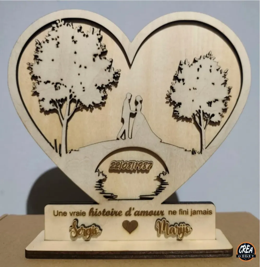 [CD-CP01] Cœur romantique relief 20x19 cm personnalisé