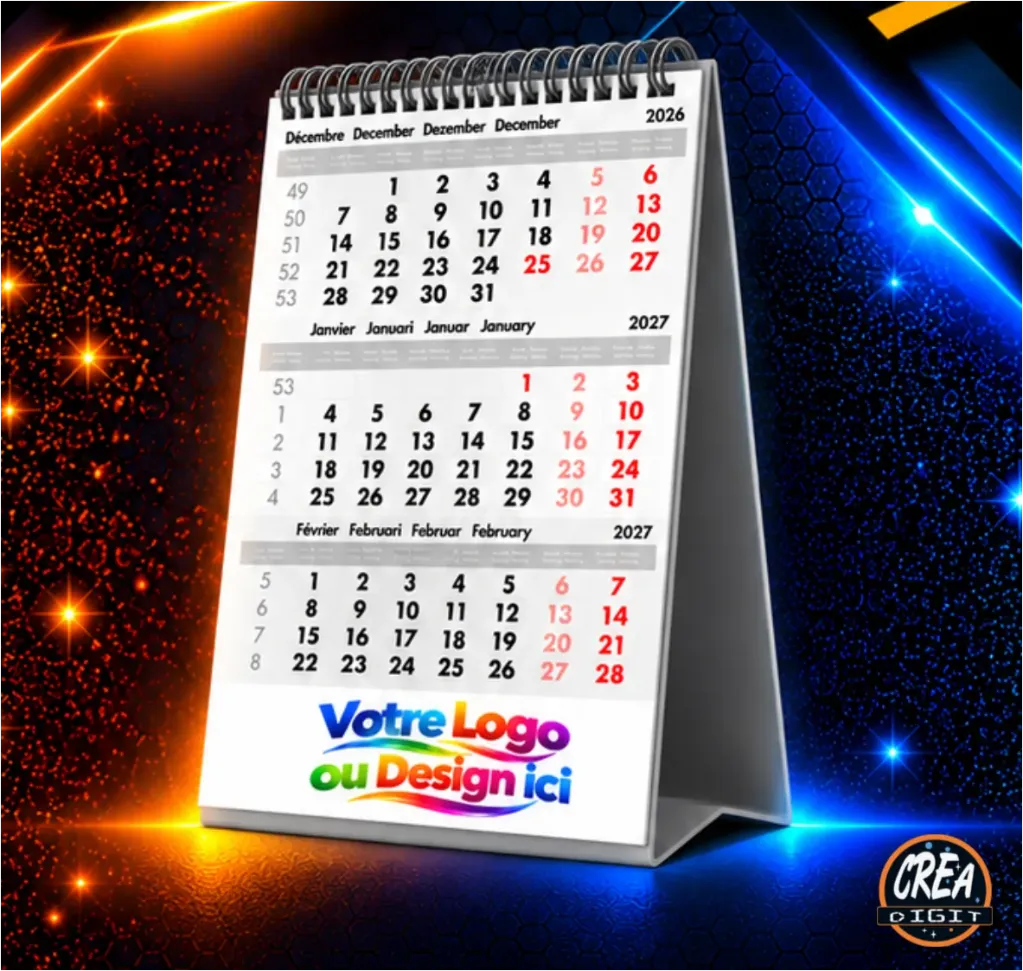 [CD-CAC01] Calendriers Chevalet 3 mois - 17,5x10cm