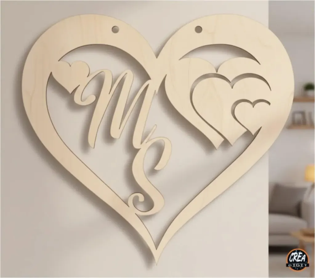 [CD-CP05] Cœur avec initiales 20x18cm personnalisé