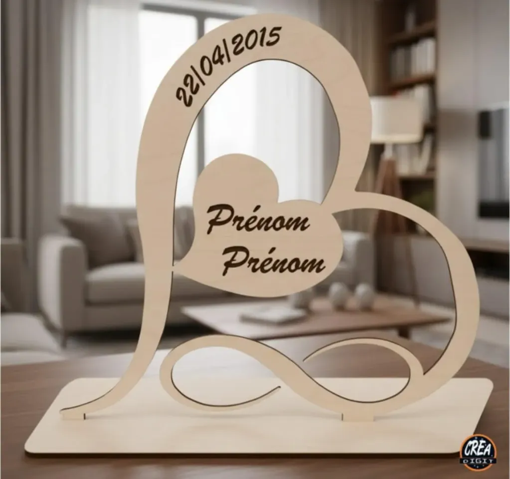 [CD-CP06] Cœur avec infini sur socle 20x18 cm personnalisé