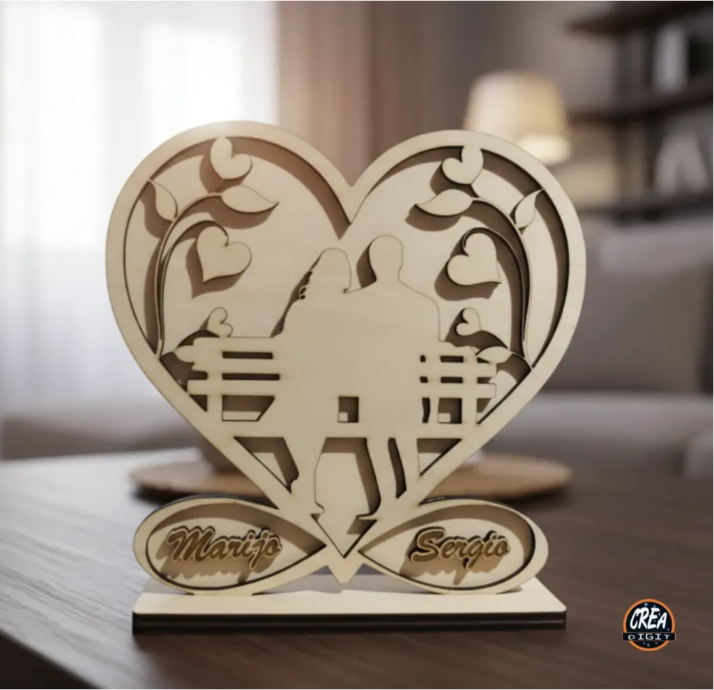 [CD-CP07] Cœur avec infini amoureux sur banc en relief 16x16 cm personnalisé