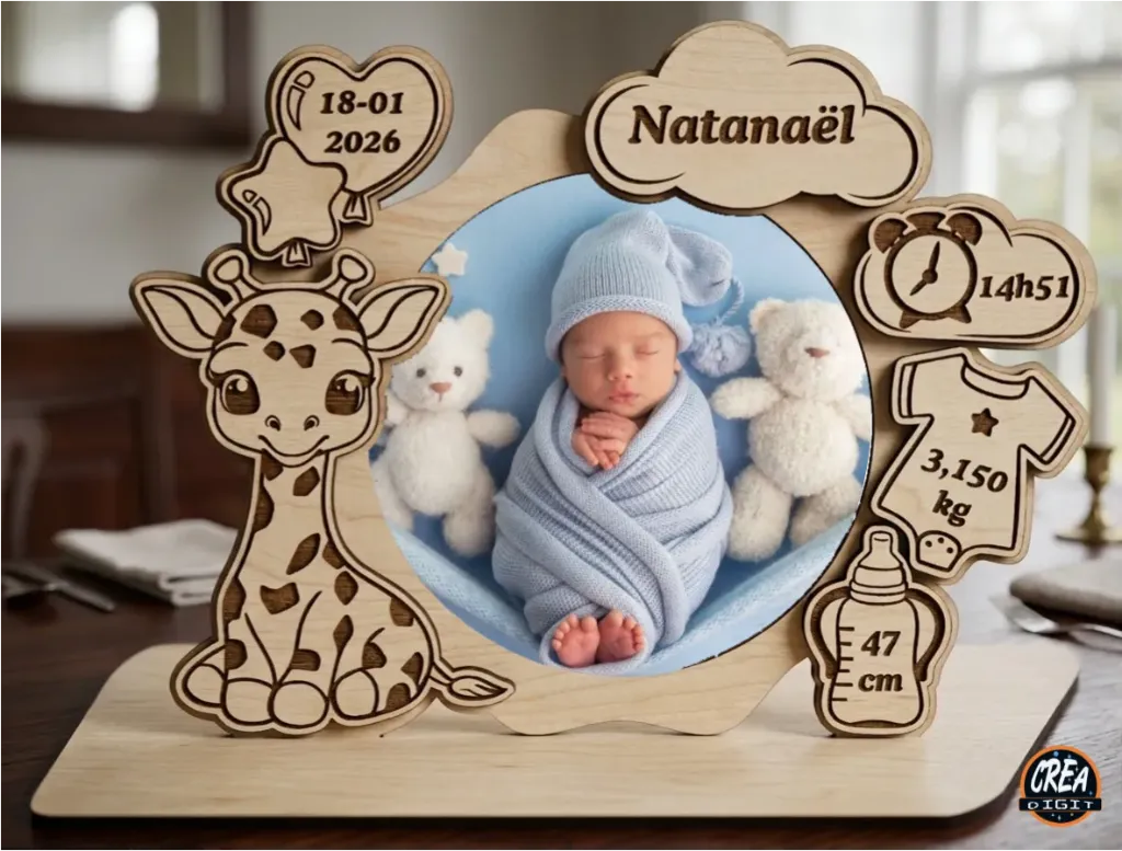 Souvenir naissance personnalisé Girafe 20x16cm photo 11cm